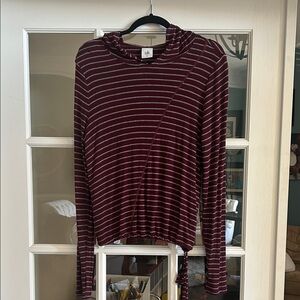CAbi Burgundy and White Striped Long Sleeve Top